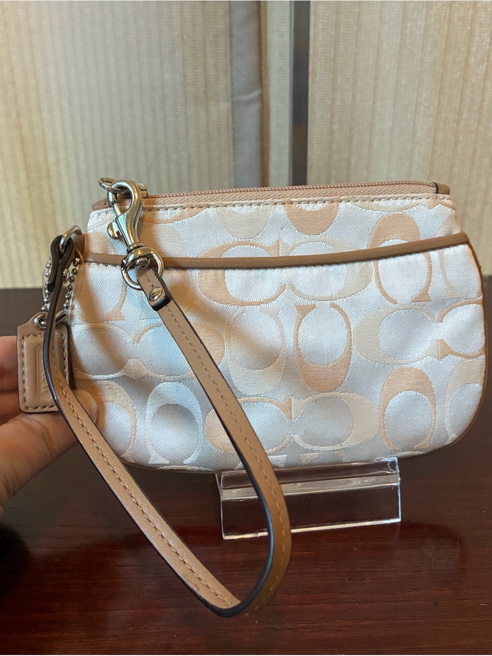 Coach Chalk and Khaki Signature Small Wristlet